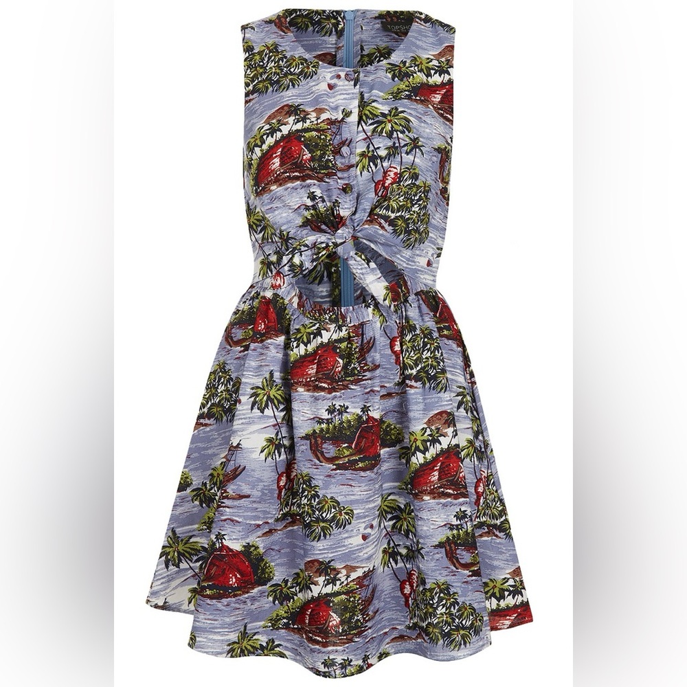 Topshop Tie Front Island Print Dress